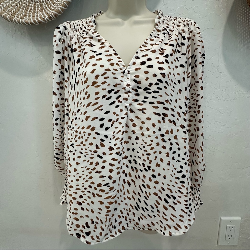 NWT Philosophy Cream and Brown Leopard Print Blouse. Size Small.